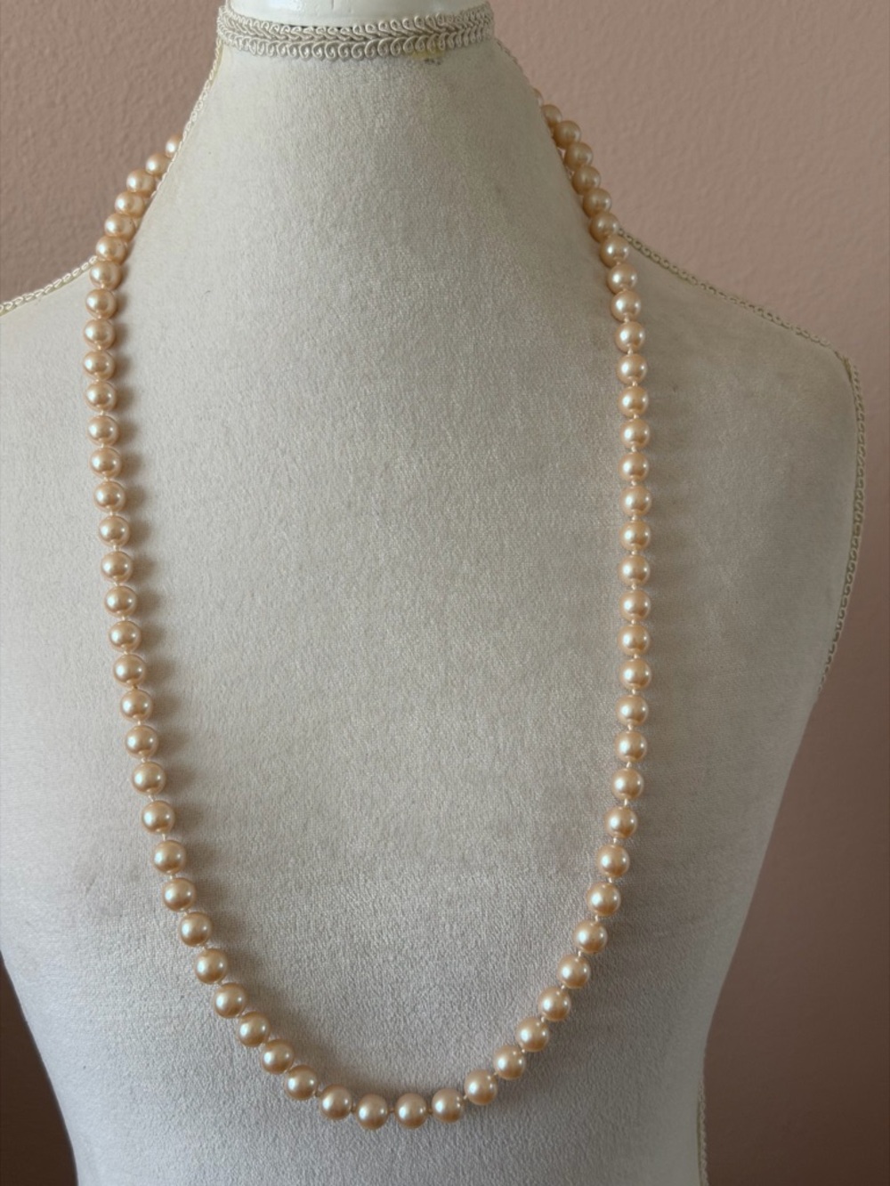 Vintage Opera Length Champagne Glass Pearl Strand - Hand-Knotted